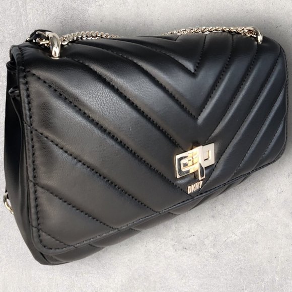 DKNY Black Quilted Veronica Shoulder Bag with Turn Lock - NWT - Picture 2 of 6